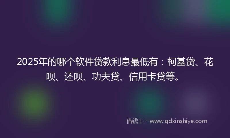 2025年的哪个软件贷款利息最低有：柯基贷、花呗、还呗、功夫贷、信用卡贷等。