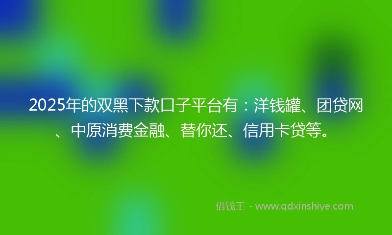 2025年的双黑下款口子平台有：洋钱罐、团贷网、中原消费金融、替你还、信用卡贷等。