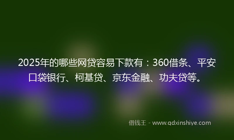 2025年的哪些网贷容易下款有：360借条、平安口袋银行、柯基贷、京东金融、功夫贷等。