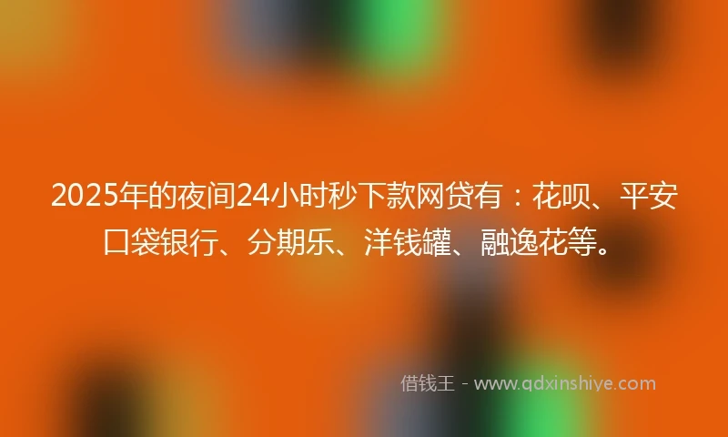 2025年的夜间24小时秒下款网贷有:花呗、平安口袋银行、分期乐、洋钱罐、融逸花等。