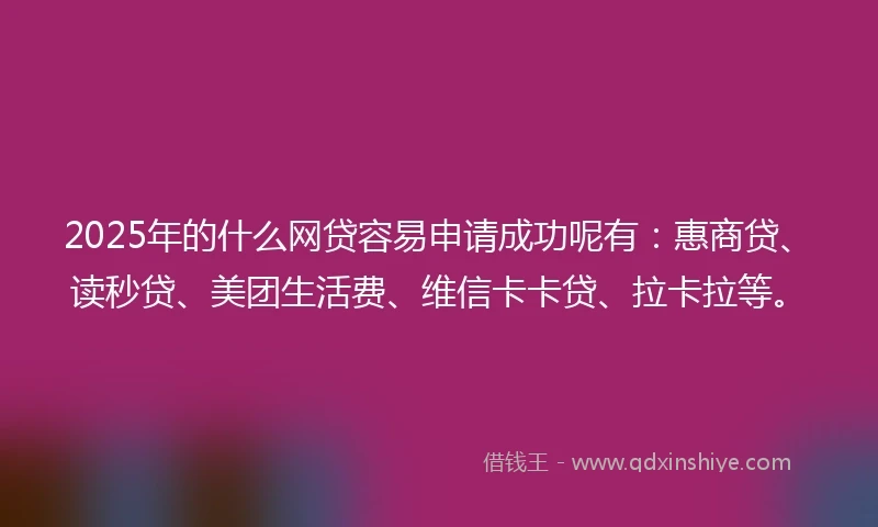 2025年的什么网贷容易申请成功呢有：惠商贷、读秒贷、美团生活费、维信卡卡贷、拉卡拉等。