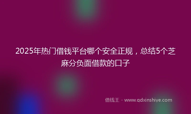 2025年热门借钱平台哪个安全正规，总结5个芝麻分负面借款的口子