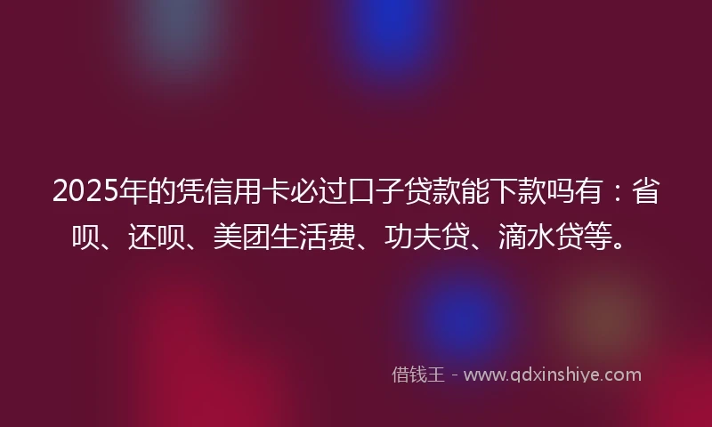 2025年的凭信用卡必过口子贷款能下款吗有：省呗、还呗、美团生活费、功夫贷、滴水贷等。