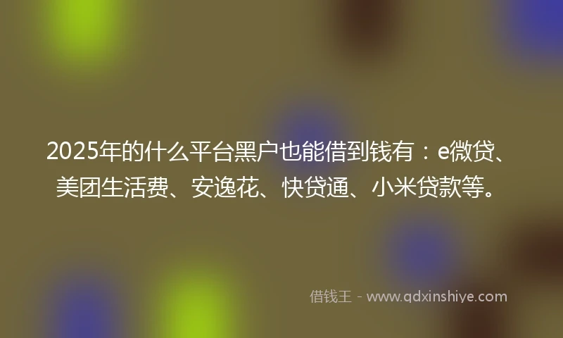 2025年的什么平台黑户也能借到钱有：e微贷、美团生活费、安逸花、快贷通、小米贷款等。