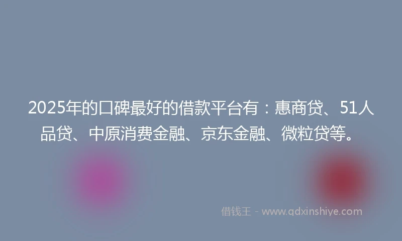 2025年的口碑最好的借款平台有：惠商贷、51人品贷、中原消费金融、京东金融、微粒贷等。