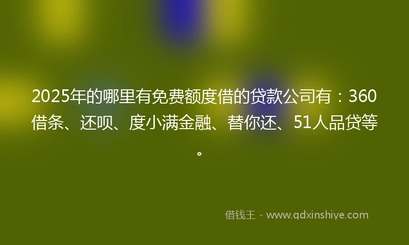 2025年的哪里有免费额度借的贷款公司有：360借条、还呗、度小满金融、替你还、51人品贷等。