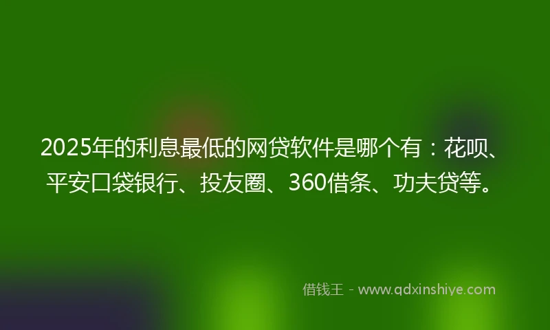 2025年的利息最低的网贷软件是哪个有：花呗、平安口袋银行、投友圈、360借条、功夫贷等。