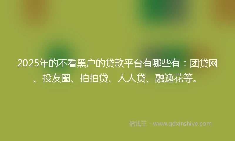 2025年的不看黑户的贷款平台有哪些有:团贷网、投友圈、拍拍贷、人人贷、融逸花等。