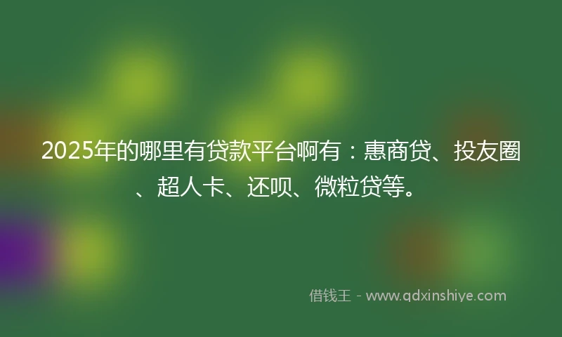 2025年的哪里有贷款平台啊有:惠商贷、投友圈、超人卡、还呗、微粒贷等。