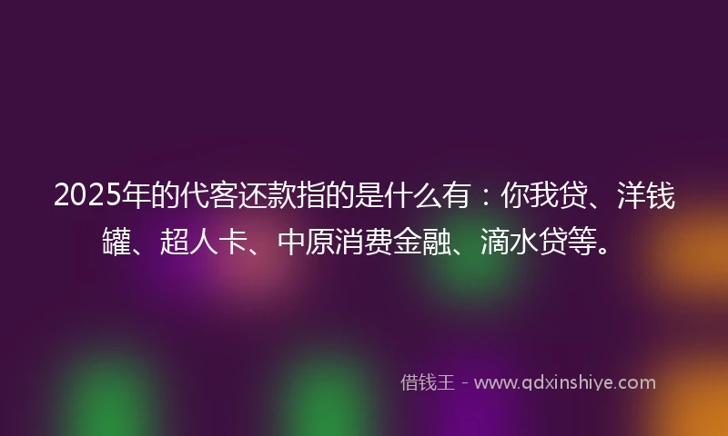 2025年的代客还款指的是什么有：你我贷、洋钱罐、超人卡、中原消费金融、滴水贷等。