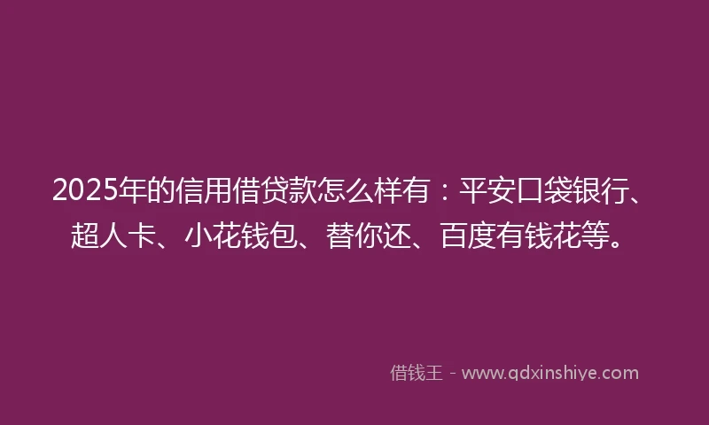 2025年的信用借贷款怎么样有：平安口袋银行、超人卡、小花钱包、替你还、百度有钱花等。
