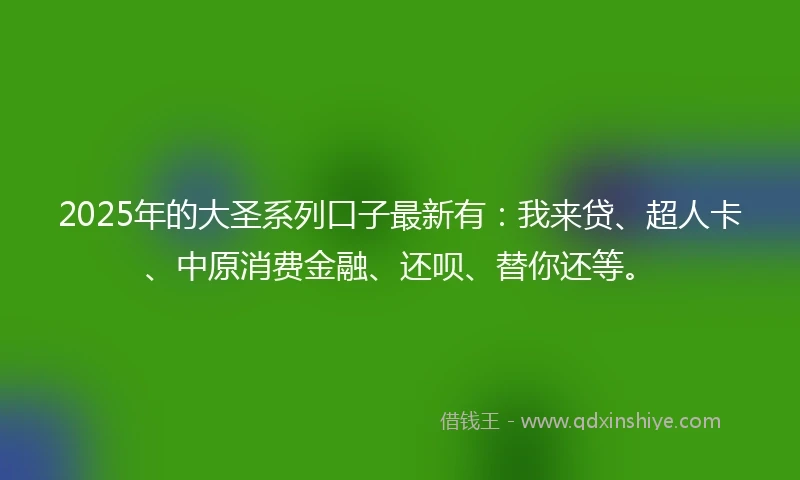 2025年的大圣系列口子最新有：我来贷、超人卡、中原消费金融、还呗、替你还等。