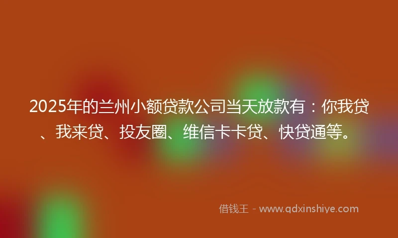 2025年的兰州小额贷款公司当天放款有：你我贷、我来贷、投友圈、维信卡卡贷、快贷通等。