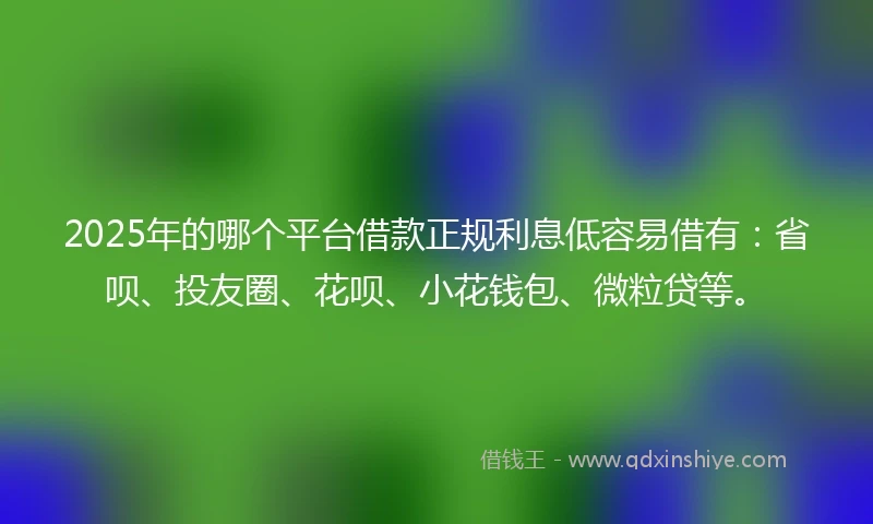 2025年的哪个平台借款正规利息低容易借有：省呗、投友圈、花呗、小花钱包、微粒贷等。