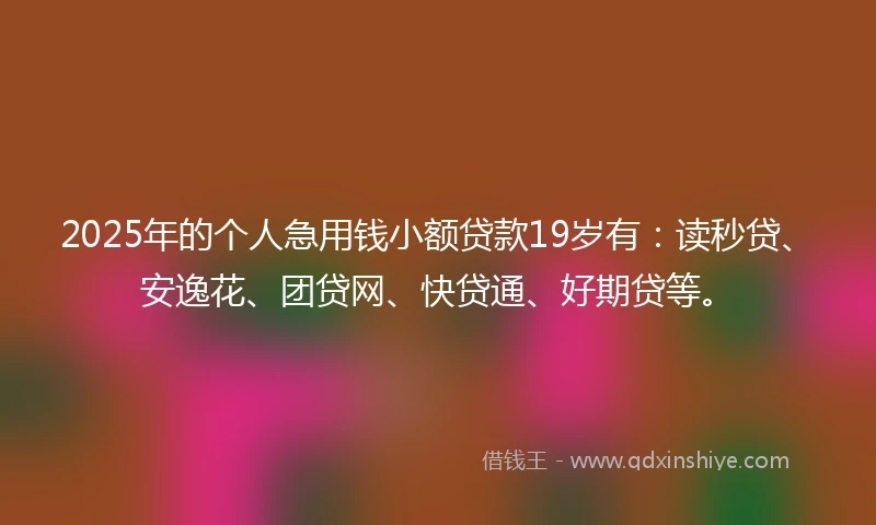 2025年的个人急用钱小额贷款19岁有:读秒贷、安逸花、团贷网、快贷通、好期贷等。