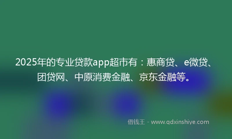 2025年的专业贷款app超市有:惠商贷、e微贷、团贷网、中原消费金融、京东金融等。
