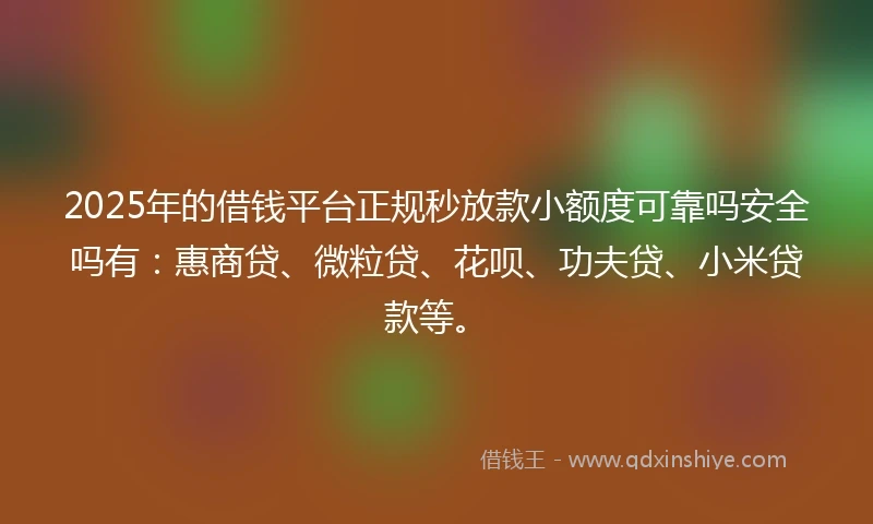 2025年的借钱平台正规秒放款小额度可靠吗安全吗有：惠商贷、微粒贷、花呗、功夫贷、小米贷款等。