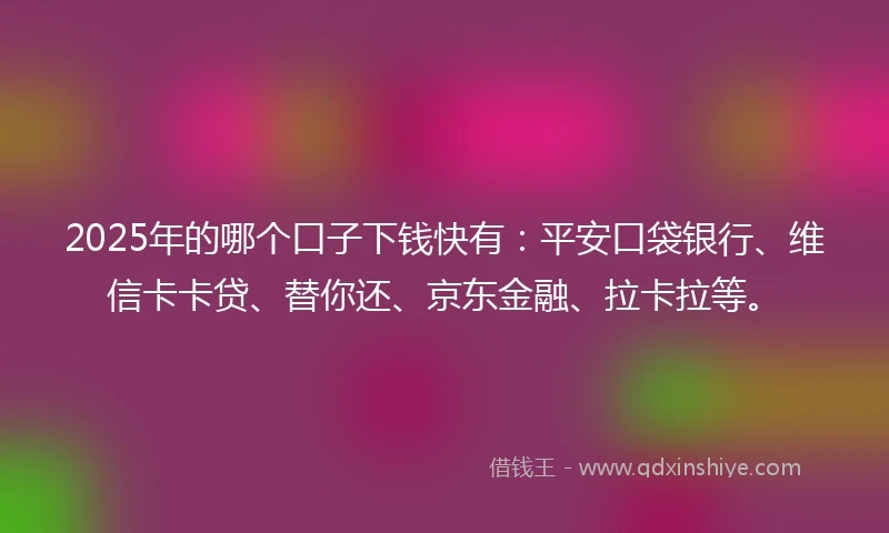 2025年的哪个口子下钱快有：平安口袋银行、维信卡卡贷、替你还、京东金融、拉卡拉等。