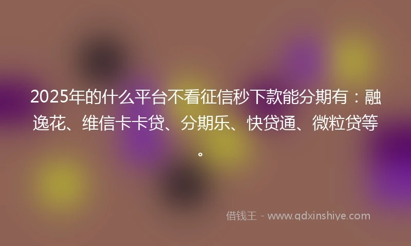 2025年的什么平台不看征信秒下款能分期有：融逸花、维信卡卡贷、分期乐、快贷通、微粒贷等。