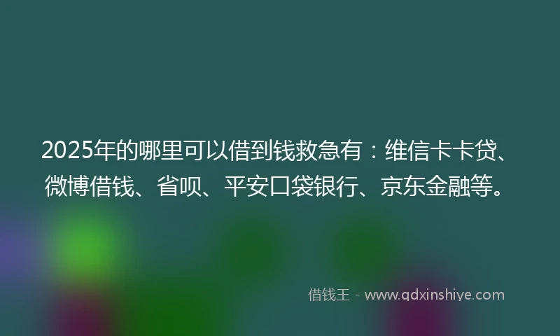 2025年的哪里可以借到钱救急有：维信卡卡贷、微博借钱、省呗、平安口袋银行、京东金融等。