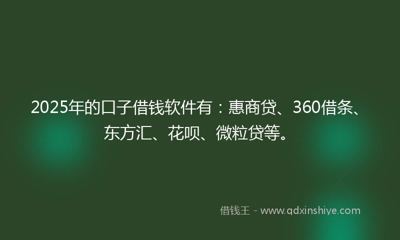 2025年的口子借钱软件有：惠商贷、360借条、东方汇、花呗、微粒贷等。