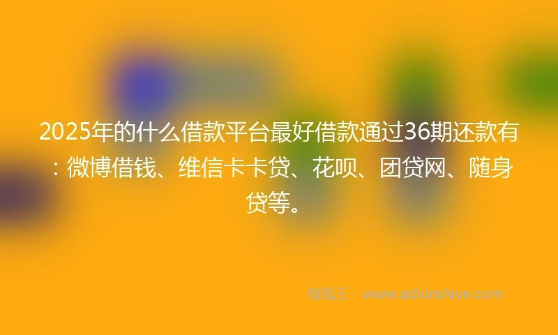 2025年的什么借款平台最好借款通过36期还款有：微博借钱、维信卡卡贷、花呗、团贷网、随身贷等。
