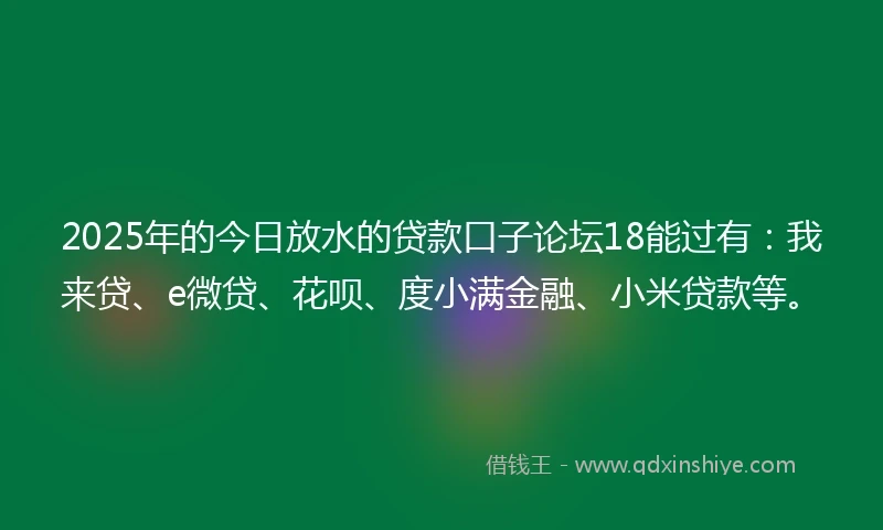 2025年的今日放水的贷款口子论坛18能过有：我来贷、e微贷、花呗、度小满金融、小米贷款等。