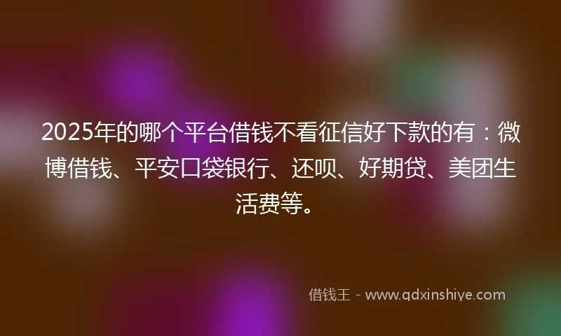 2025年的哪个平台借钱不看征信好下款的有：微博借钱、平安口袋银行、还呗、好期贷、美团生活费等。