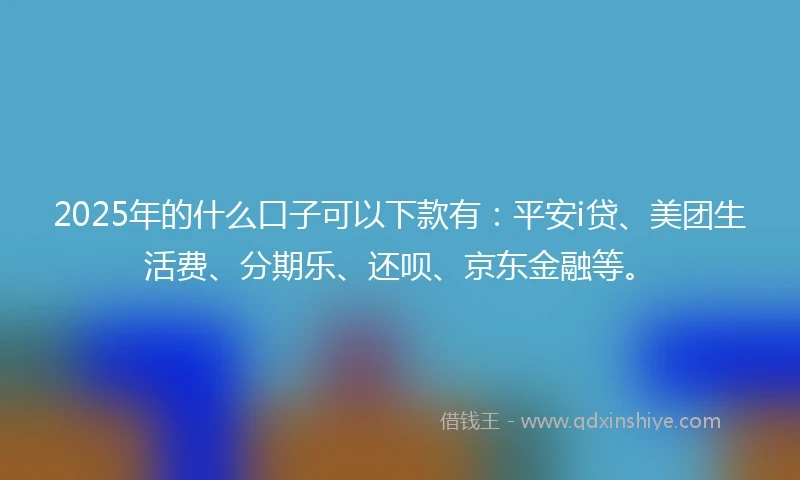 2025年的什么口子可以下款有:平安i贷、美团生活费、分期乐、还呗、京东金融等。