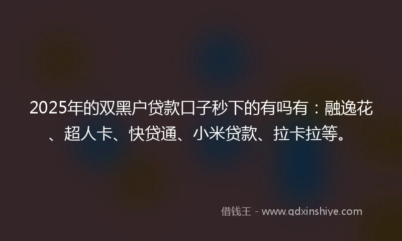 2025年的双黑户贷款口子秒下的有吗有：融逸花、超人卡、快贷通、小米贷款、拉卡拉等。