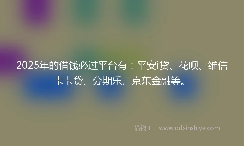 2025年的借钱必过平台有：平安i贷、花呗、维信卡卡贷、分期乐、京东金融等。