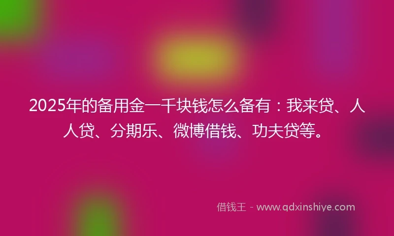 2025年的备用金一千块钱怎么备有：我来贷、人人贷、分期乐、微博借钱、功夫贷等。