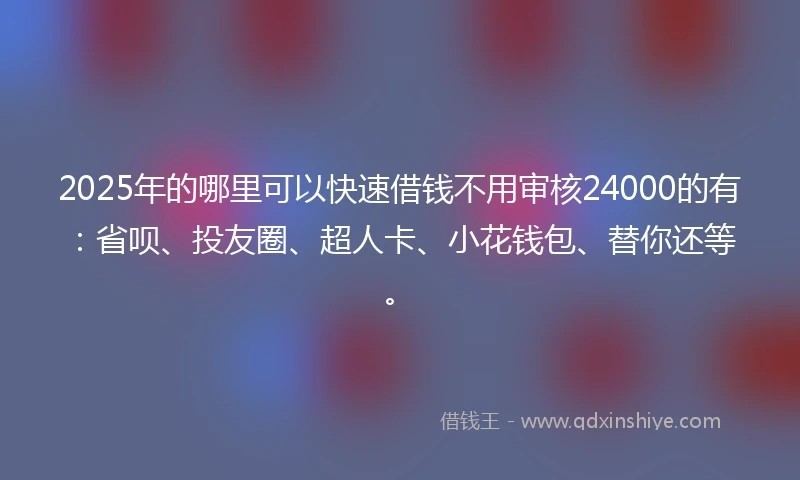 2025年的哪里可以快速借钱不用审核24000的有：省呗、投友圈、超人卡、小花钱包、替你还等。