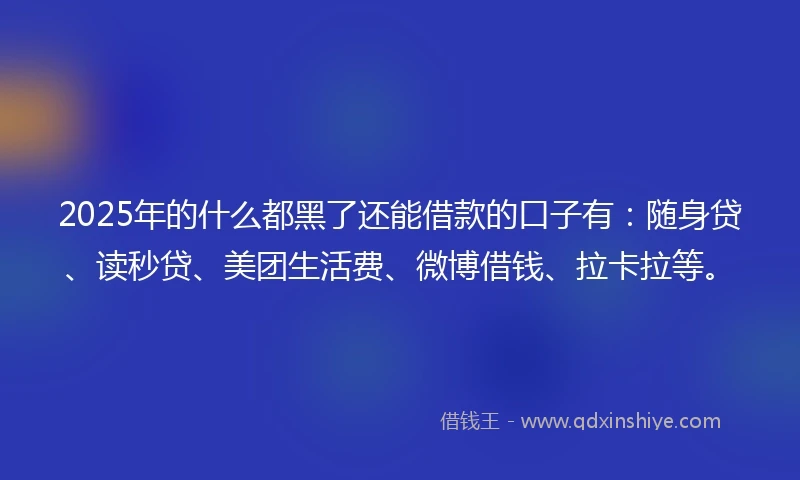 2025年的什么都黑了还能借款的口子有：随身贷、读秒贷、美团生活费、微博借钱、拉卡拉等。