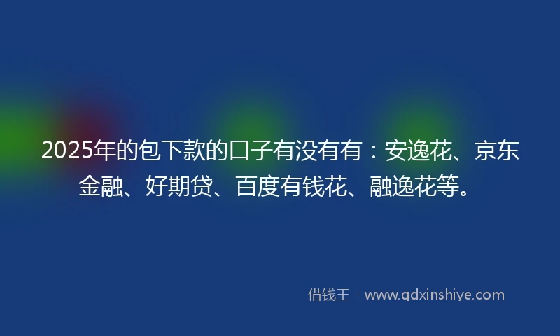 2025年的包下款的口子有没有有：安逸花、京东金融、好期贷、百度有钱花、融逸花等。