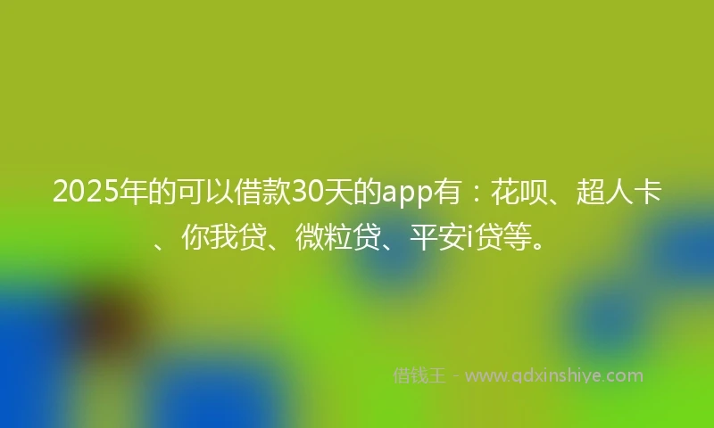 2025年的可以借款30天的app有：花呗、超人卡、你我贷、微粒贷、平安i贷等。
