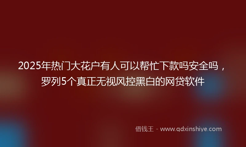2025年热门大花户有人可以帮忙下款吗安全吗，罗列5个真正无视风控黑白的网贷软件