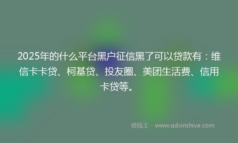 2025年的什么平台黑户征信黑了可以贷款有：维信卡卡贷、柯基贷、投友圈、美团生活费、信用卡贷等。