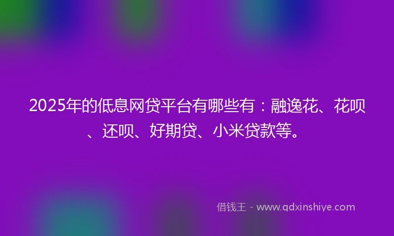 2025年的低息网贷平台有哪些有：融逸花、花呗、还呗、好期贷、小米贷款等。