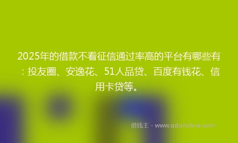 2025年的借款不看征信通过率高的平台有哪些有：投友圈、安逸花、51人品贷、百度有钱花、信用卡贷等。