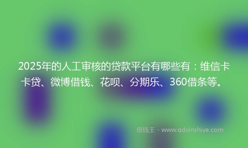 2025年的人工审核的贷款平台有哪些有：维信卡卡贷、微博借钱、花呗、分期乐、360借条等。