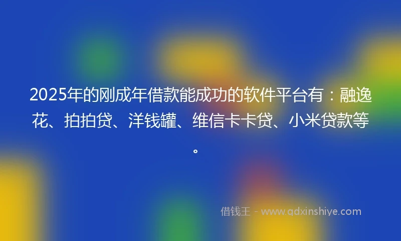 2025年的刚成年借款能成功的软件平台有：融逸花、拍拍贷、洋钱罐、维信卡卡贷、小米贷款等。