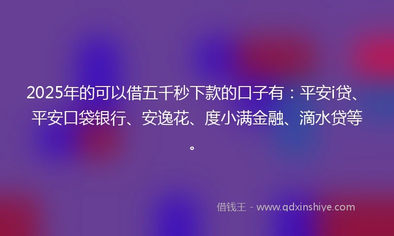 2025年的可以借五千秒下款的口子有：平安i贷、平安口袋银行、安逸花、度小满金融、滴水贷等。