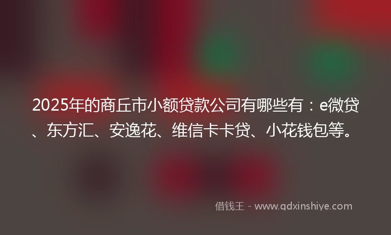 2025年的商丘市小额贷款公司有哪些有：e微贷、东方汇、安逸花、维信卡卡贷、小花钱包等。