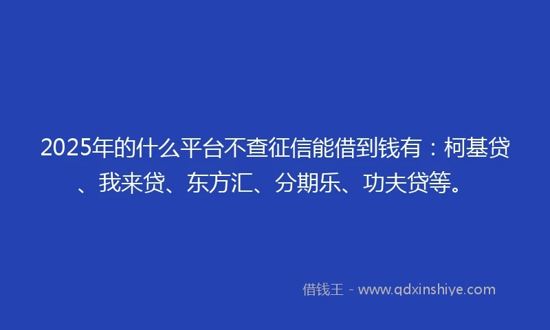 2025年的什么平台不查征信能借到钱有:柯基贷、我来贷、东方汇、分期乐、功夫贷等。