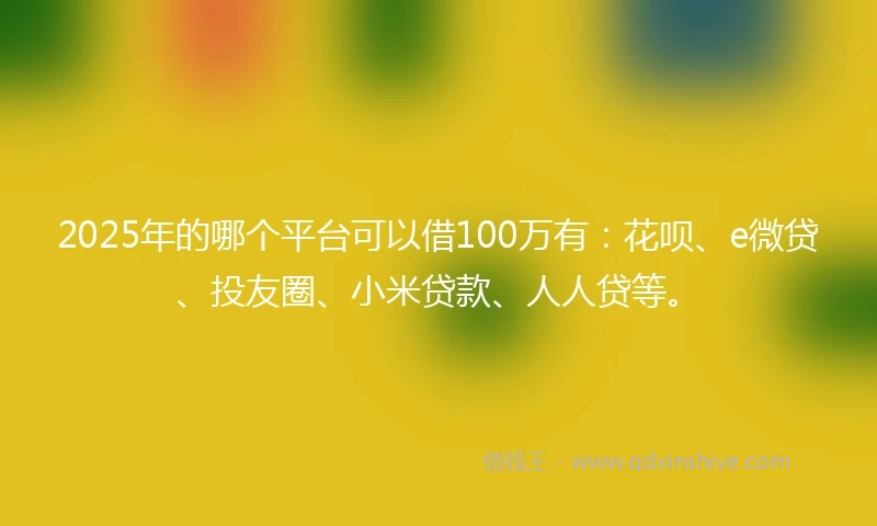 2025年的哪个平台可以借100万有：花呗、e微贷、投友圈、小米贷款、人人贷等。