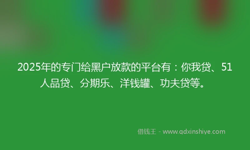 2025年的专门给黑户放款的平台有：你我贷、51人品贷、分期乐、洋钱罐、功夫贷等。