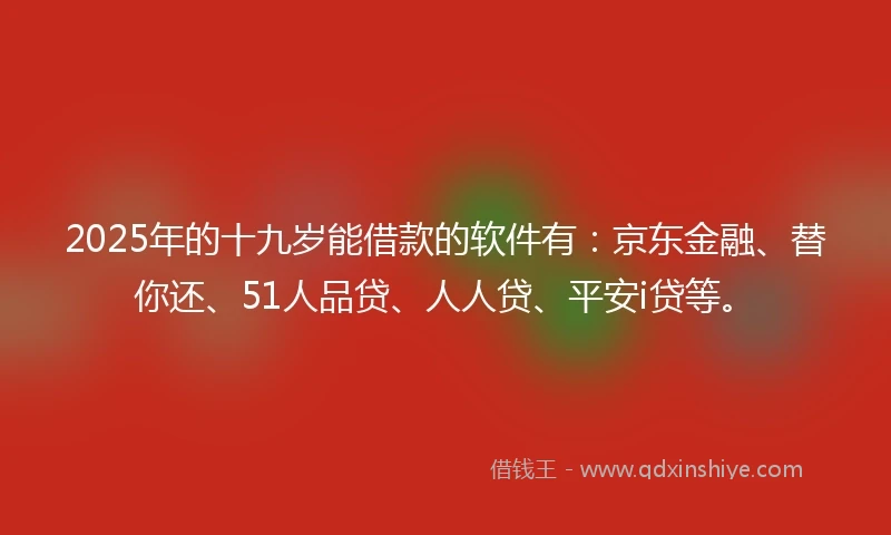 2025年的十九岁能借款的软件有：京东金融、替你还、51人品贷、人人贷、平安i贷等。