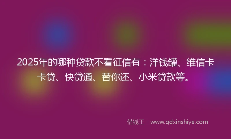 2025年的哪种贷款不看征信有：洋钱罐、维信卡卡贷、快贷通、替你还、小米贷款等。