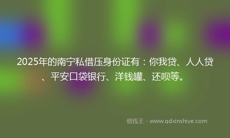 2025年的南宁私借压身份证有：你我贷、人人贷、平安口袋银行、洋钱罐、还呗等。